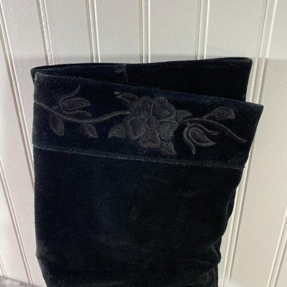 Soho Lab by Skechers Boots Womens 9 Y2K Black Suede Leather Knee High Wedge - Picture 4 of 12